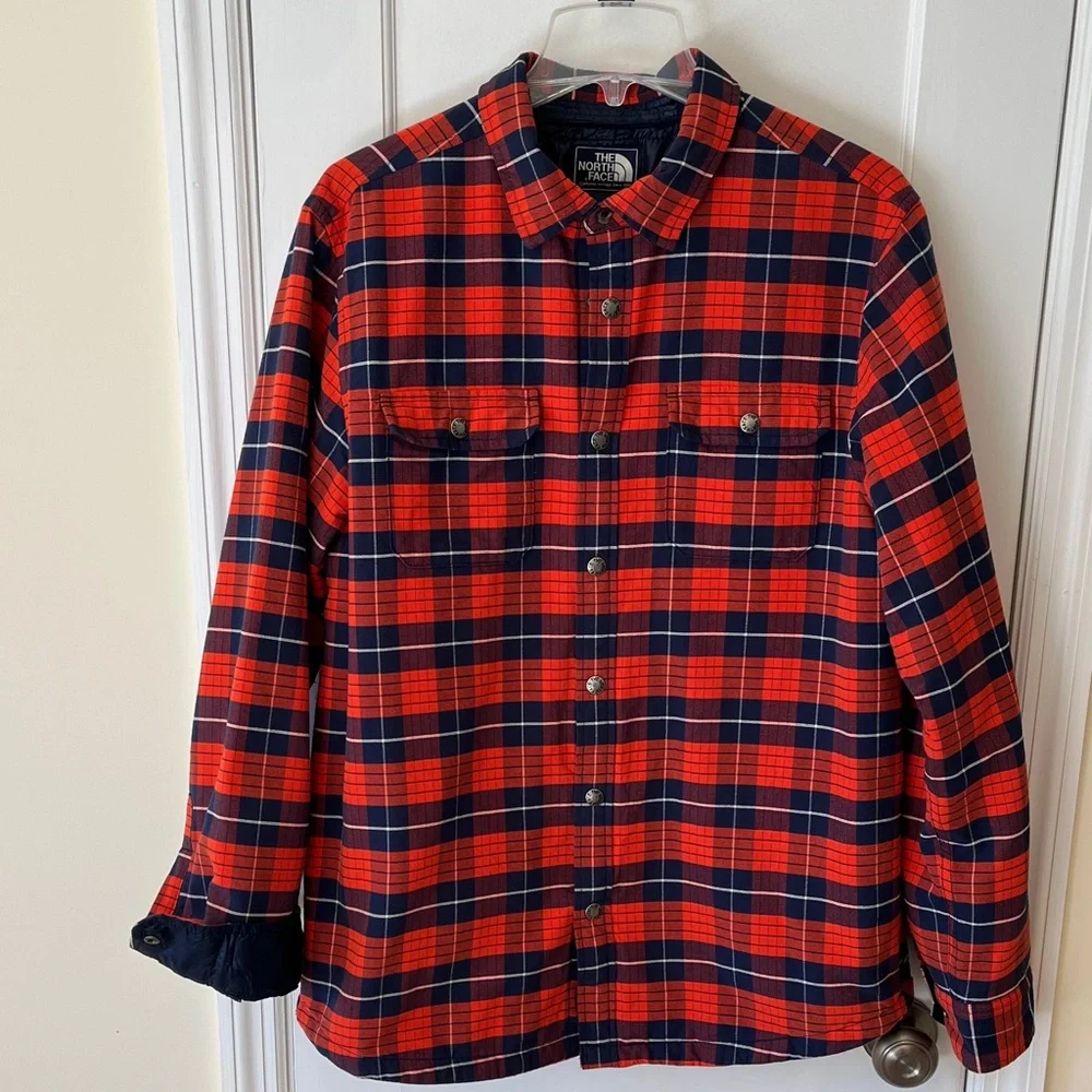The North Face Plaid‎ Shacket Men’s Large Insulated Jacket Blue Orange Hiking